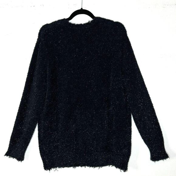 Sandrine Rose Eyelash Metallic Sparkle Sweater Black Women XS NWT Super Soft - Picture 3 of 11